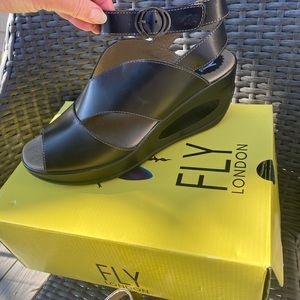 Fly London black leather sandal